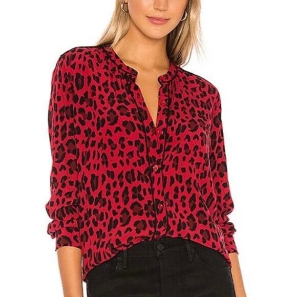 Rails “Lillian” Red Leopard Button Down Blouse Size L - Picture 1 of 13